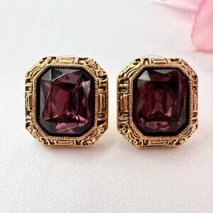 Vintage 1928 Purple Gripoix Style Small Stud Earrings Regency Royal Opulent Chic